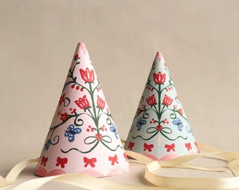 Vintage Princess Cone Hats Printable Set | DIY Floral Party Hat | Girly Pretty Party Hat | Garden Birthday | Flowers Hat