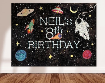 Outer Space achtergrond digitale afdrukbare | Verjaardag kinderen in de ruimte | Outer Space feest achtergrond | Universum Galaxy-astronaut | 80 x 60 inch | Pdf