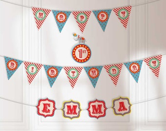 Circus Banners Printables | DIY Carnival Happy Birthday with Name Age | DIY Carnival Banners | Carnival Party | Personalized Circus Bunting