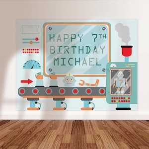 Robot Factory Backdrop 80 x 60 inches Printable PDF. Robot Banner. Robot birthday Party Backdrop. Robot Machine Backdrop. Digital file PDF