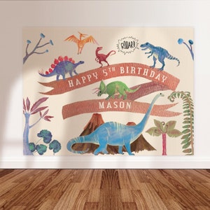 Dinosaurs Backdrop Printable | 80x60" Banner | Prehistoric Dino Party | Trex Sauropod Triceratops Stegosaurus | Boy Girl Birthday | DIGITAL