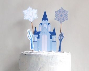 Winter Castle Cake Topper Printable | DIY Snow Queen Winter Fairytale | Ice Mansion Princess Birthday Party Decor Centerpiece | DIGITAL PDF