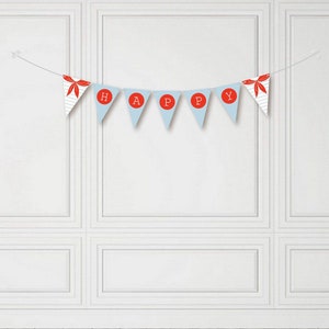 Nautical Banner Printable | Sailor Collar Happy Birthday Banner Nautical Bunting Navy Sea Sail Ship Boat Party Flag | Canva Template 0001