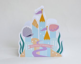 Centro de mesa imprimible con castillo de sirena / Centro de mesa de La Sirenita / Centro de mesa para fiesta de cumpleaños de sirena / Centro de mesa con castillo marino