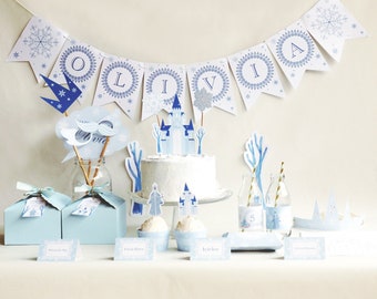 Snow Queen Party Kit Printable | DIY Fairytale Winter Wonderland Decor Ice Kingdom Party Decor Set Girl Party Ideas Snowflake Ice Princess