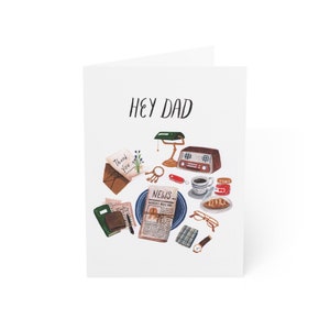 Hola papá / Tarjeta del Día del Padre / Desorden del escritorio de papá pintado a mano / Tarjeta de felicitación ilustrada del Día del Padre Saludos de ilustración de paternidad de papá