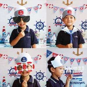 Nautical Props Printable | DIY Nautical Birthday Party Decor | Navy Sailor Baby Shower | Boat Captain Nautical photobooth props | Digital