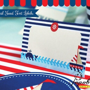 Etichette stampabili per tenda da cibo nautico / Decorazioni fai da te per feste di compleanno nautiche / Etichette per buffet con capitano di barca / Carta per tenda da cibo marinaio / PDF modificabile