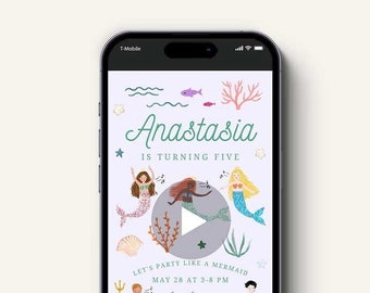 Editable Mermaid Evite, Digital Little Mermaid Video Invitation, Mermaid Friends Animated Invite, Mermaid Birthday Party | Canva Template