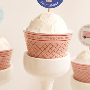 Eistüte Cupcake Liner Printable | Personalisierte Eis Geburtstag Cupcake Wrapper | DIY Eiscreme Party Liner | Digitale Datei