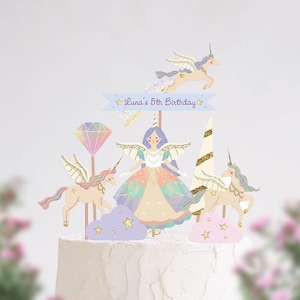 Unicorn Cake Topper Printable | DIY Personalized Kids Custom Magical Pony Princess Birthday Party Decor Centerpiece | Editable Pdf | Svg Dxf