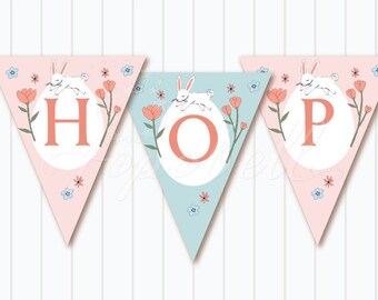 Easter Bunny Bunting Printable | DIY Easter Decor | Pennant Banners | Passover Lent Wall Room Decor | Rabbit Birthday Party | Personalized