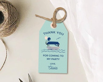 Duffy Boat Favor Tags Printable | Editable Sail Boat Thank You Tags Nautical Custom Tag Birthday Party Baby Shower Tags | Canva Template