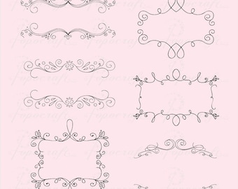 Doodle Swirl Frames Cliparts | Hand-drawn Frame s | Wedding Invitation Scrapbook Card | Pretty Classic Doodle frames illustration | EPS PNG