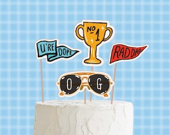 Top Dad Cake Topper Printable | DIY Father's Day Cool Dad No 1 Trophy Super Rad Dad Classic Aviator Dope Dad Centerpiece Cake Decor Template