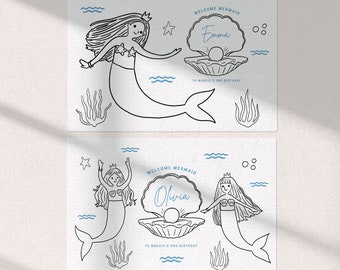 Jogo Americano Amigas Sereias para Imprimir | Decoração de Festa de Sereia Faça Você Mesmo | Folha de Atividades de Sereia | Desenho para Colorir de Sereia | Aniversário de Sereia | Canva