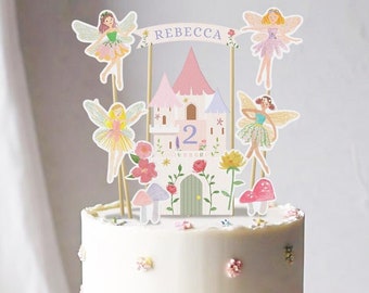 Blumen Fee Cake Topper Printable | DIY Aquarell Fee Cake Topper | Benutzerdefinierte Fee Geburtstag Party Kuchen Dekor Herzstück | Gartenfeen