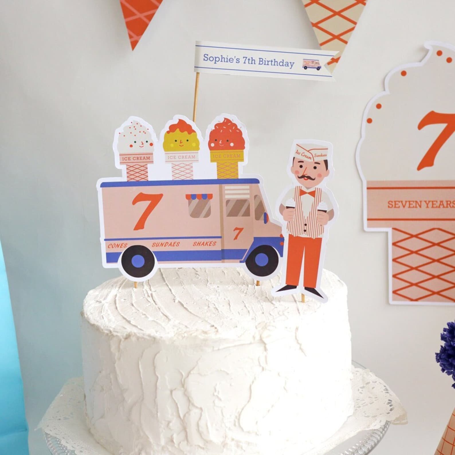 Ice Cream Cake Topper Printable. DIY Personalized Cake Topper. Etsy