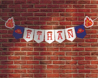 Firetruck Pennant Banner Printable | DIY Fire Fighter Bunting | Fire Station | Girls Boys Birthday Party | Custom Fire House Flags | Canva