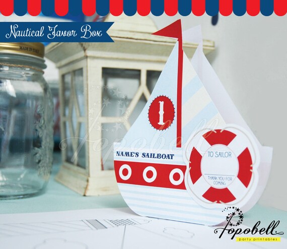 Nautical Favor Box Printable for Nautical Birthday Party. Personalize DIY Nautical Party Printables. Perfect for little sailor guests. Il_570xn