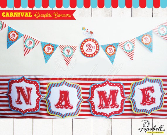 Complete Circus Banners Printables | Happy Birthday with Name Age | DIY Carnival Banners | Carnival Party | Personalized Circus Bunting Il_570xn