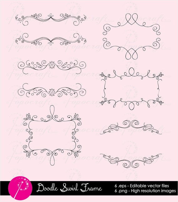 Doodle Swirl Frames. Use these pretty frames to add hand-drawn style to invitations, scrapbook, greeting card. Girly Classic Doodle frames. Il_570xn