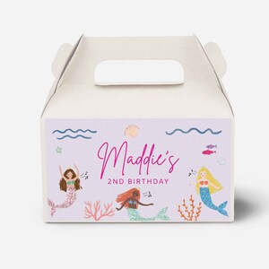 Bearbeitbares Meerjungfrau-Giebel-Boxetikett zum Ausdrucken, Lila Meerjungfrau-Etikett, DIY Gefälligkeiten Meerjungfrau-Geburtstagsfeier, Canva-Vorlage