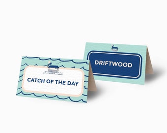 Duffy Boat Food Tent Printable | Editable Buffet Labels Yatch Cruise Ship Guest Place Card Nautical Birthday Party Decor | Canva Template