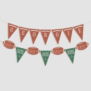 Bewerkbare voetbalwimpelbanner afdrukbaar | DIY Game Time Vlaggenlijn | Rugby Sport Jongens Verjaardagsfeestje Custom Touch Down Vlaggen Borden | Canvas