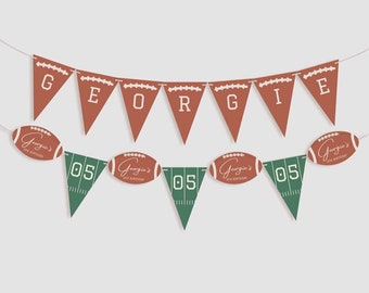 Editable Football Pennant Banner Printable | DIY Game Time Bunting | Rugby Sport Boys Birthday Party Custom Touch Down Flags Signs | Canva