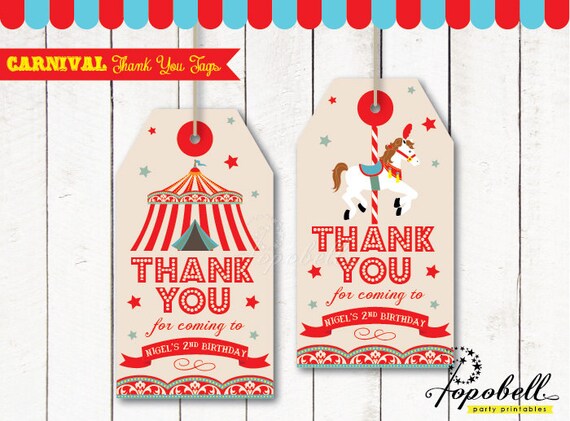 Carnival Thank You Tags for Carnival Birthday. DIY Circus Party Printables in 2 designs! Personalized Circus Favor Tags for Circus Birthday Il_570xn