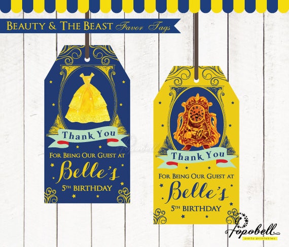 Beauty & The Beast Favor Tags for Beauty and the Beast Birthday. DIY Belle Tags Printable in 2 designs! Personalized Thank You Tags. Digital Il_570xn