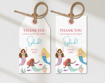 Editable Mermaid Friends Tags Printable • DIY Little Mermaid Thank You Tags • Mermaid Party Tag • Black Mermaid Favor Tags • Canva Template