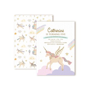 Eenhoorn bewerkbare uitnodiging afdrukbare | Fantasie magische eenhoorn prinsessenjurk | Kinderfeestje | Babyshower verjaardag meisje | Pdf zachte pastelkleur
