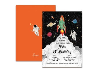 Outer Space Invitation Printable | Astronaut Party | Boy Birthday Universe Rocket Launch Invite | Stars Rocketship Planet UFO | DIGITAL PDF