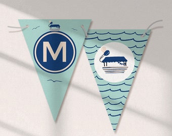 Duffy Boat Banner Printable | Editable Happy Birthday Banner Custom Name Text Letters Nautical Bunting Sailor Party Flag | Canva Template