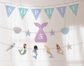 Mermaid Garland Printable | DIY Personalized Little Mermaid Banner | Under the Sea Bunting Mermaid Princess Birthday Party Banners | DIGITAL