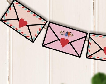 Love Letters Banners DIGITAL Printable | Valentine's Day Wall Decor | PDF file | Love Letters | Envelopes Hanging Bunting | Instant Download