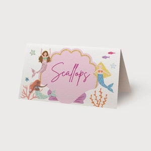 Editable Mermaid Friends Food Tent Printable | DIY Mermaid Friends Buffet Labels | Mermaid Place Card | Mermaid Birthday Party Decor | Canva