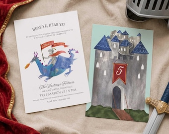 Knight and Dragon Birthday Invitation Printable | Medieval Castle Party | Boys Birthday Invite | Editable Invitation | Canva Template