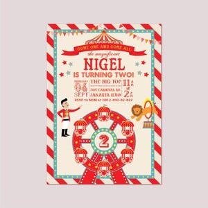 Circus Birthday Invitation Printable | Personalized Circus Invite | Vintage Carnival Party | Retro Circus Theme | Digital Invitation image 2