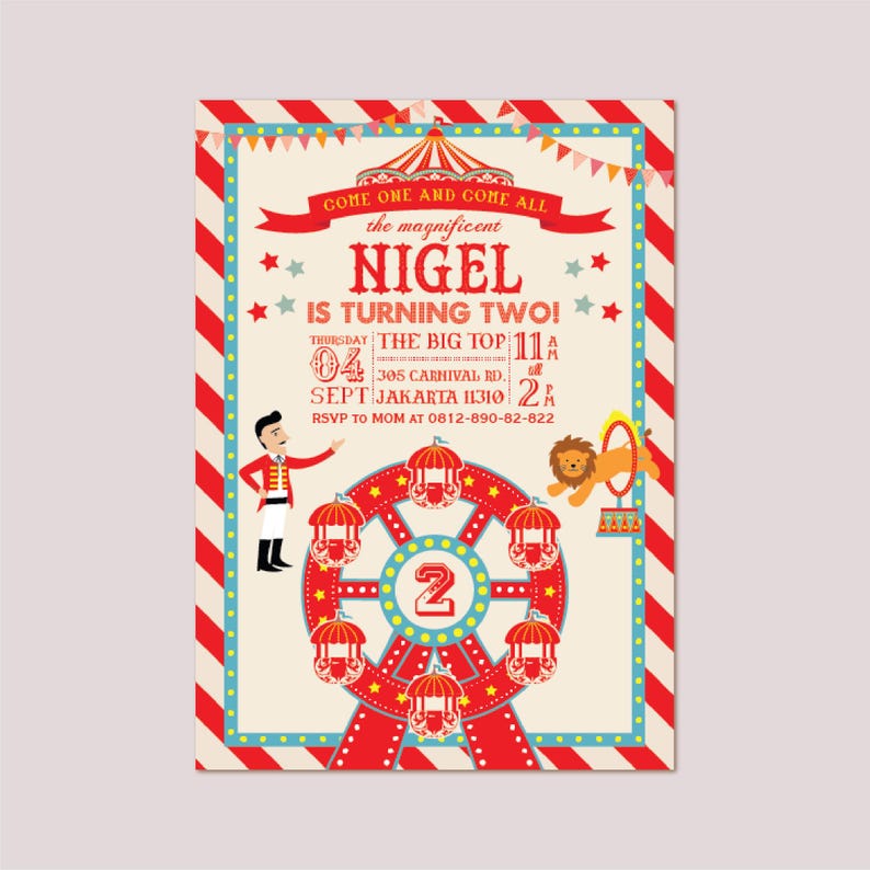 Circus Birthday Invitation Printable | Personalized Circus Invite | Vintage Carnival Party | Retro Circus Theme | Digital Invitation image 2
