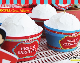 Zirkus Cupcake Wrappers Printable | Personalisierte Karneval Geburtstagsdeko (PDF)