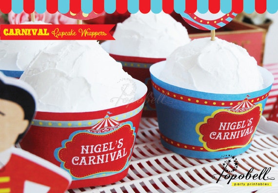 Circus Cupcake Wrappers for Circus Birthday. DIY Carnival Cupcake Liners Printable. Personalized Circus Printable for Circus Party. Il_570xn