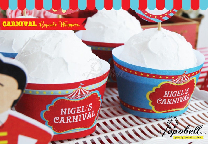 Circus Cupcake Wrappers Printable DIY Circus Birthday Decor Carnival Cupcake Liners Printables Personalized Circus Party