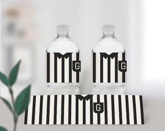 Football Referee Bottle Wrappers | DIY Football Bottle Label Printable | Editable Personalized Stripes Football Birthday Party Decor | Canva