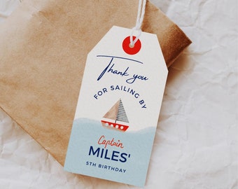 Nautical Favor Tags Printable | Editable Thank You Tags Sail Boat Nautical Custom Tag Nautical Birthday Party Tags | Canva Template 0001