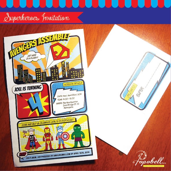 Superhero Invitation for avengers birthday party. Personalized printable for babies or little boys. Il_570xn