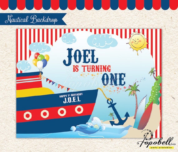 Nautical Backdrop for Nautical Birthday Party. DIGITAL file Nautical Printables. Personalized Nautical Backdrop. Size 80 x 60". PDF Il_570xn