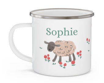 Lamb Enamel Mug | Easter Mug | Personalised Kids Mug | Custom Metal Mug | Lent Passover Easter Bag | Christian Gift for Kids | Initial Mug